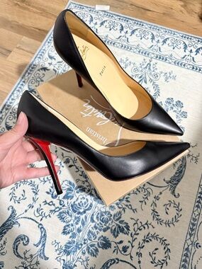 Christian Louboutin Black Leather Pointed-Toe Stiletto Pumps with Red Sole